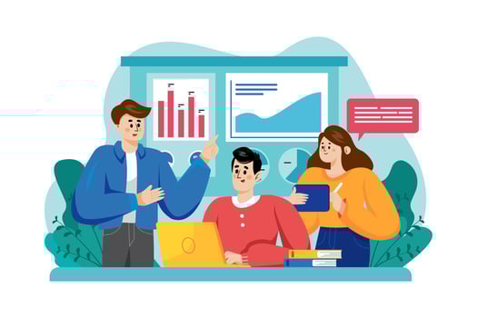 Marketing team discussing marketing strategy Illustration vector