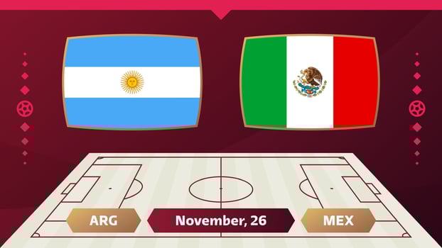 Argentina vs Mexico, Football 2022, Group C. World Football Competition championship match versus teams intro sport background, championship competition final poster, vector illustration.