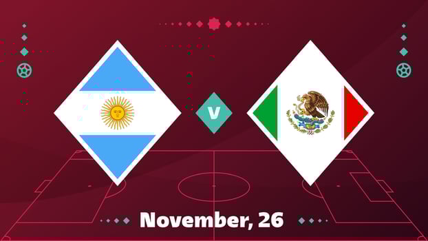 Argentina vs Mexico, Football 2022, Group C. World Football Competition championship match versus teams intro sport background, championship competition final poster, vector illustration.