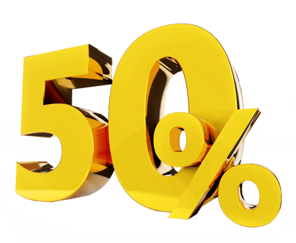 50 percent Golden symbol , 3D render png