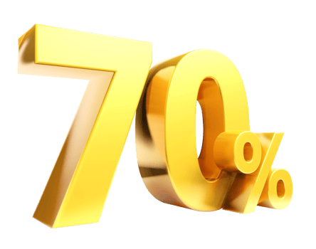 70 percent Golden symbol , 3D render png