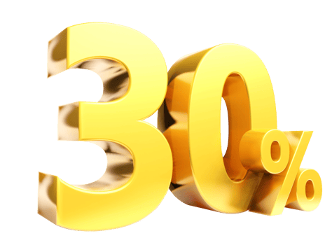30 percent Golden symbol , 3D render png