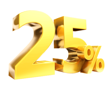 25 percent Golden symbol , 3D render png