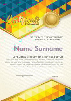 Vertical certificate template with triangle geometric polygonal background, vector