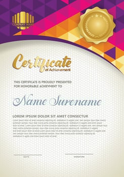 Vertical certificate template with triangle geometric polygonal background, vector