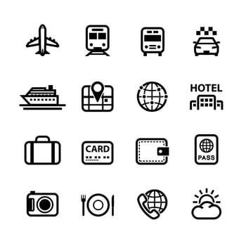 Travel and Vacation Icons with White Background vector