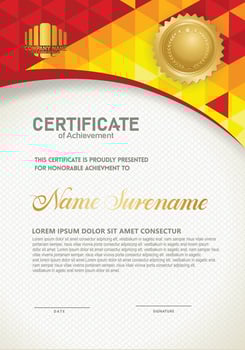Vertical certificate template with triangle geometric polygonal background, vector