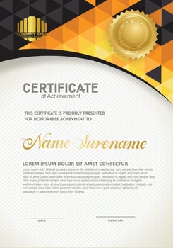 Vertical certificate template with triangle geometric polygonal background, vector