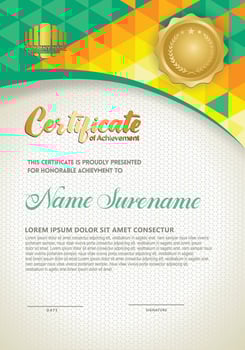 Vertical certificate template with triangle geometric polygonal background, vector