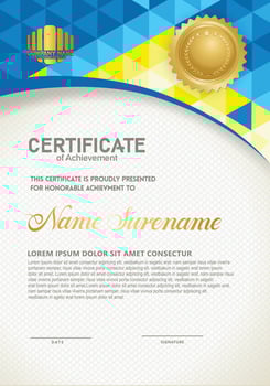 Vertical certificate template with triangle geometric polygonal background, vector