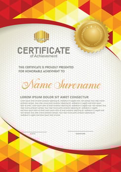 Vertical certificate template with triangle geometric polygonal background, vector