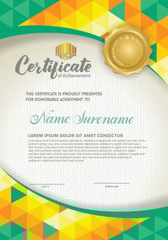 Vertical certificate template with triangle geometric polygonal background, vector
