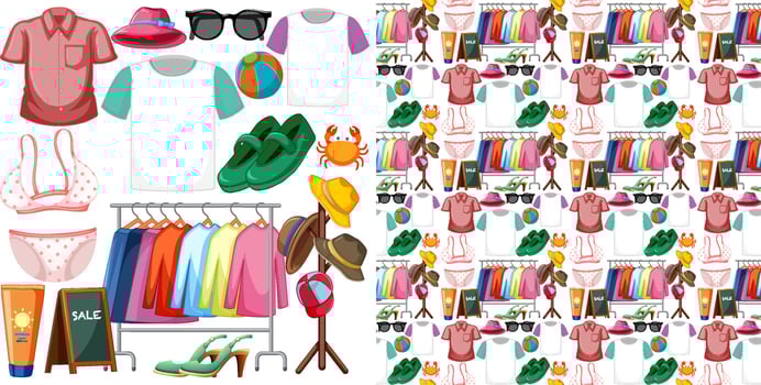 Seamless background design with cloth theme on white background vector