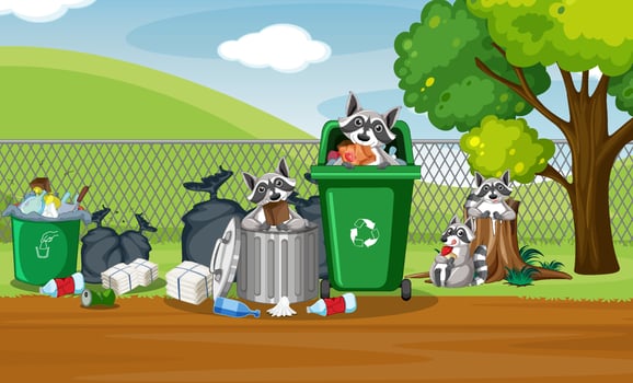 Trashcan full of dirty bags and plastic vector
