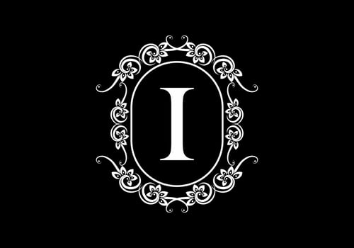 Black initial I letter in classic frame vector