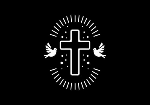 White black line art of cross badge vector
