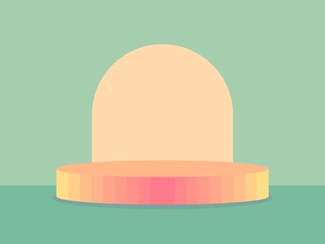 Podium showing light orange merchandise and green background. vector