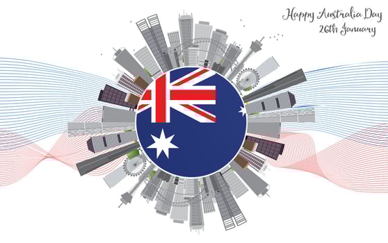 Australia Day Background with Gray Buildings. vector