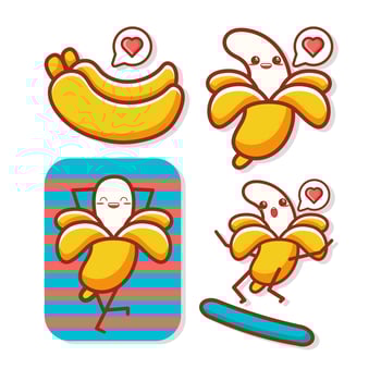 cute banana cartoon kawaii face celebrating summer vector