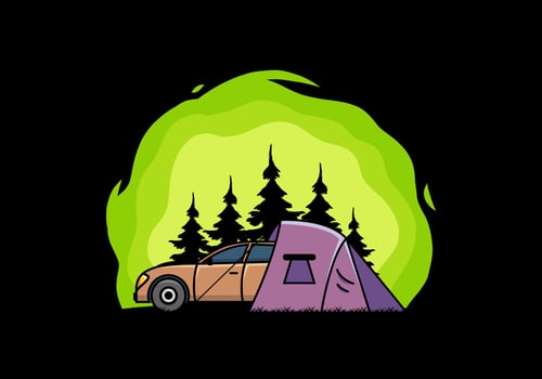 Night camping with car illustration vector