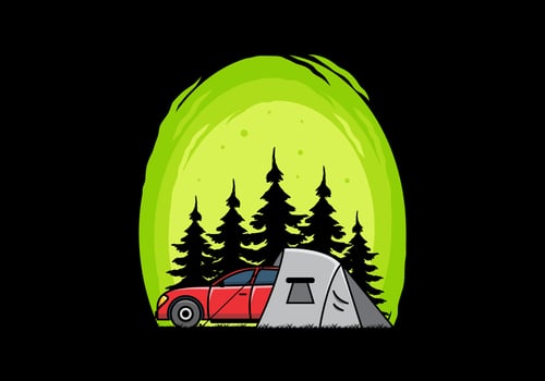 Night camping with car illustration vector