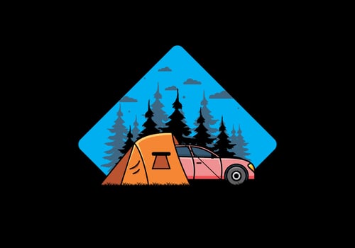 Night camping with car illustration vector
