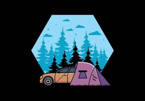 Night camping with car illustration vector