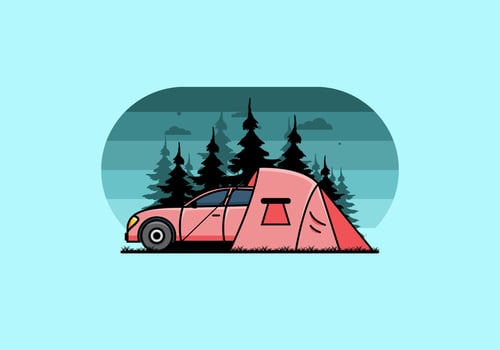 Night camping with car illustration vector