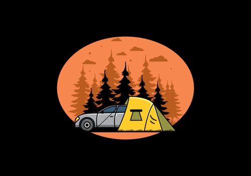 Night camping with car illustration vector
