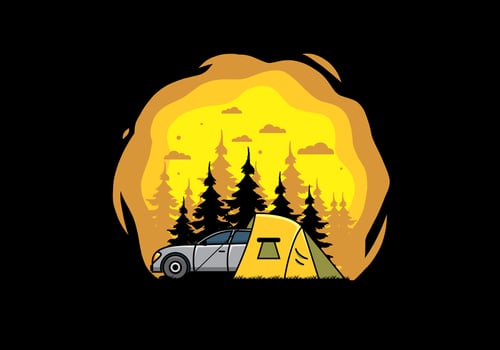 Night camping with car illustration vector