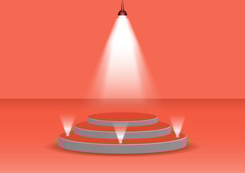 podium for show product with bright white light from spotlights pink color tone Vector illustration