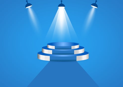 podium with spotlight for show with blue color tone wall background vector