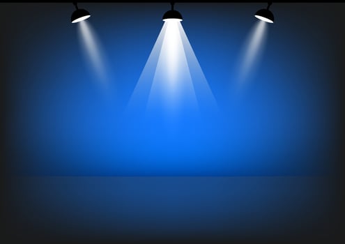 podium with spotlight for show with blue color tone wall background vector