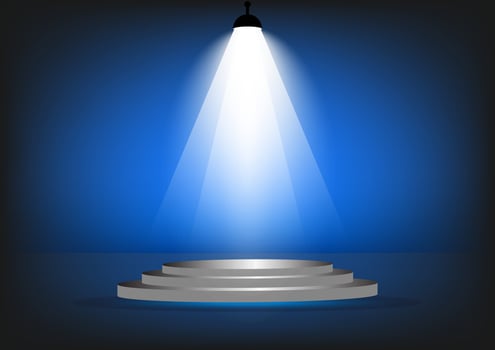 podium with spotlight for show with blue color tone wall background vector