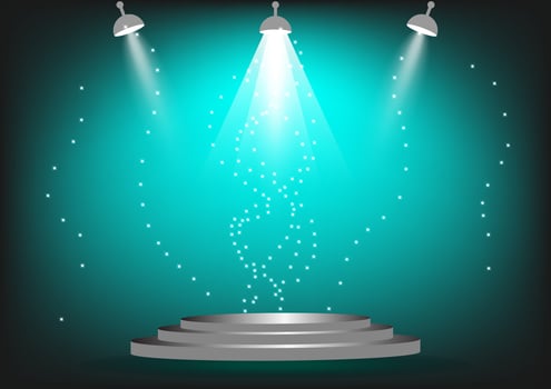podium for show product or presentation with spotlight and sparkling green color background vector