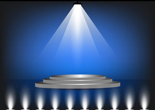 podium with spotlight for show with blue color tone wall background vector