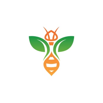 Bee leaf farming logo, bee flower icon, honey bee label, honey bee brand, herbal shop, health symbol. vector