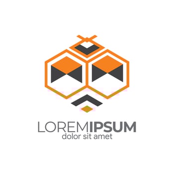 Bee geometric logo, honey bee label, honey bee brand, herbal shop, health symbol. vector