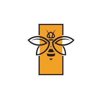 Bee monoline logo, honey bee label, honey bee brand, herbal shop, health symbol. vector