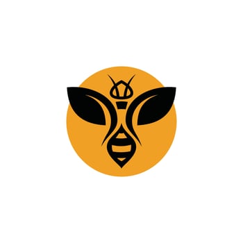 Bee leaf logo, bee flower icon, honey bee label, honey bee brand, herbal shop, health symbol. vector