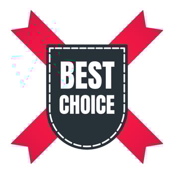 BEST CHOICE on shield tag ribbon badge sale label concept template vector illustration isolated on white background. Web banners elements for website and advertising. Discount ribbon label.