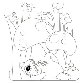 Mushroom and Frog coloring page vector