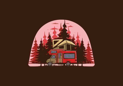 Car roof camping in the jungle illustration vector
