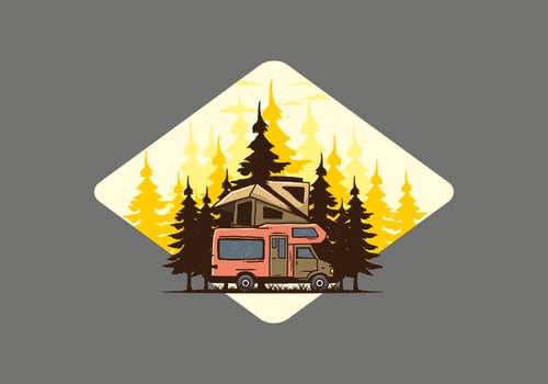 Car roof camping in the jungle illustration vector