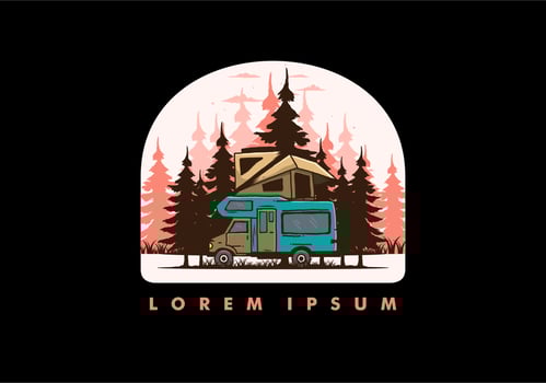 Car roof camping in the jungle illustration vector
