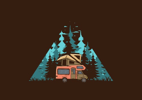 Car roof camping in the jungle illustration vector