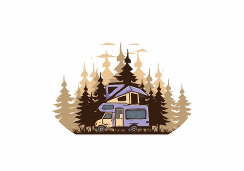 Car roof camping in the jungle illustration vector