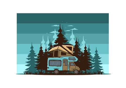 Car roof camping in the jungle illustration vector