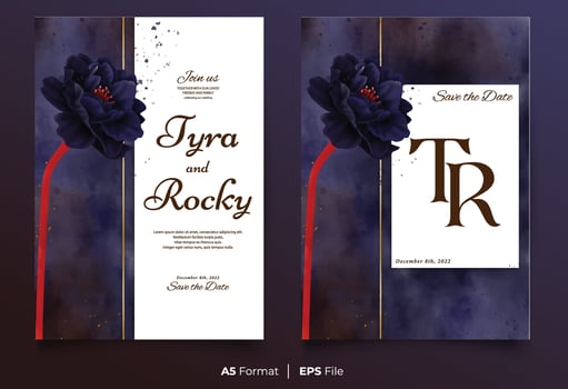 Watercolor wedding invitation template with black and orange flower ornament vector