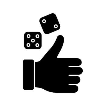 Gambling glyph icon. Silhouette symbol. Good luck. Thumbs up and dice. Casino games. Negative space. Vector isolated illustration